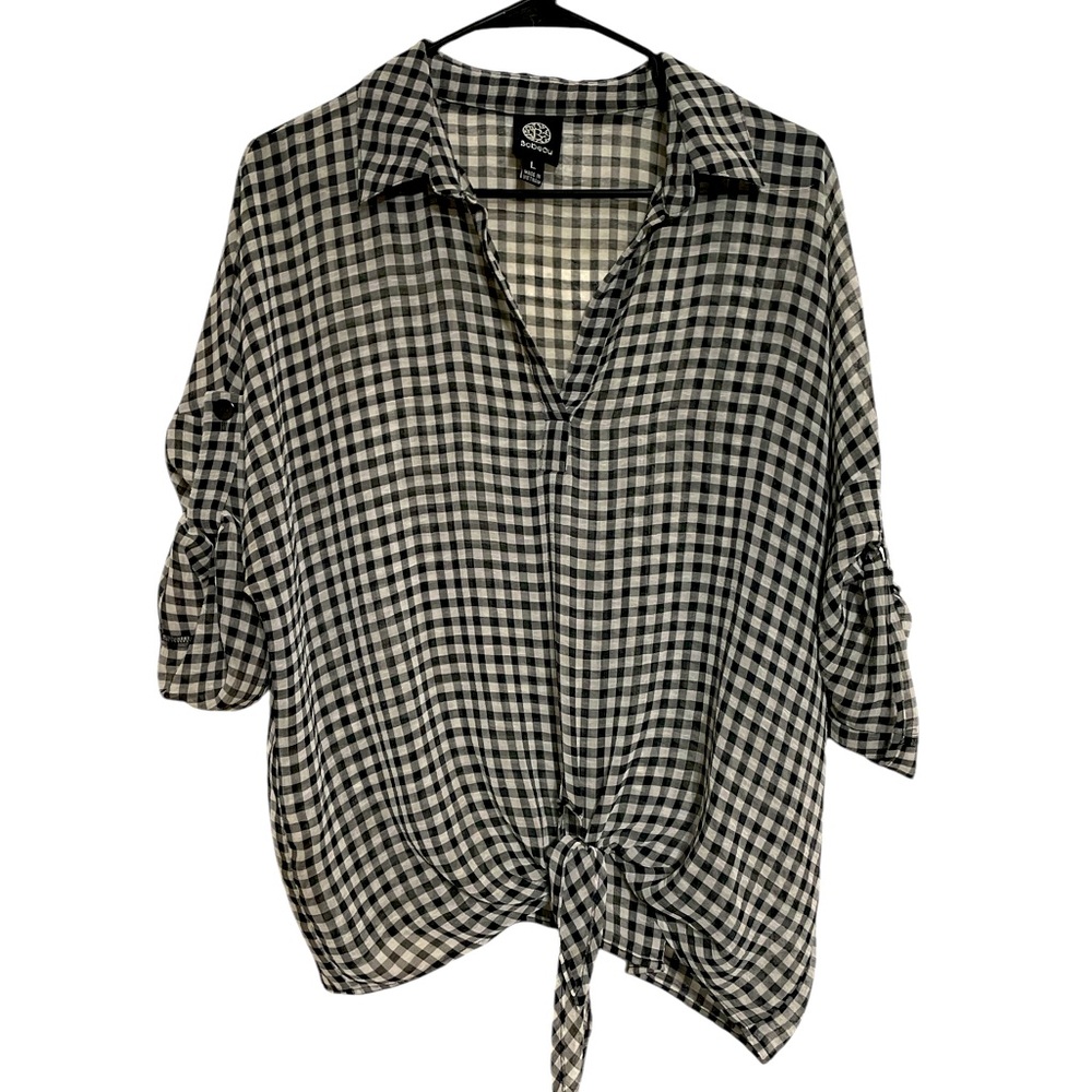Bobeau Black & White checkered sheer top